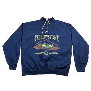 Vintage Yellowstone National Park Prairie Mountain Pullover Windbreaker XXL